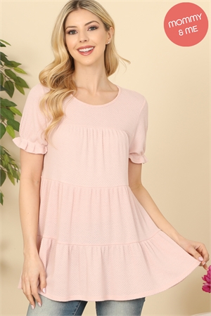 S11-15-4-PPT20585-PLRS-2 - RUFFLE SHORT SLEEVE TIERED TOP- PALE ROSE 6-0-0-0