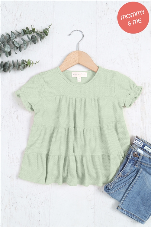 S11-10-4-PPT20585TK-GNAS-1 - KIDS RUFFLE SHORT SLEEVE TIERED TOP- GREEN ASH 1-0-0-0-1-1-1-1