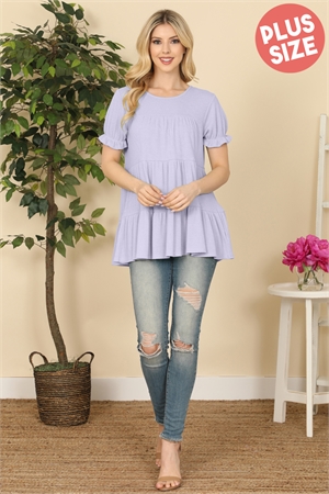 S9-13-2-PPT20585X-LLC - PLUS SIZE RUFFLE SHORT SLEEVE TIERED TOP- LILAC 3-2-1