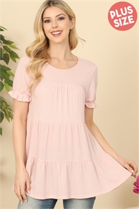 SA3-6-1-PPT20585X-PLRS - PLUS SIZE RUFFLE SHORT SLEEVE TIERED TOP- PALE ROSE 3-2-1 (NOW $5.75 ONLY!)