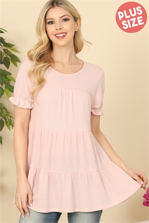 SA3-6-1-PPT20585X-PLRS - PLUS SIZE RUFFLE SHORT SLEEVE TIERED TOP- PALE ROSE 3-2-1