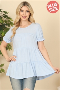 S11-7-2-PPT20585X-SYBL - PLUS SIZE RUFFLE SHORT SLEEVE TIERED TOP- SKY BLUE 3-2-1 (NOW $5.75 ONLY!)