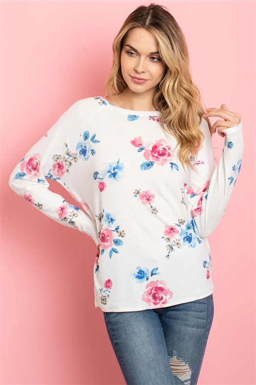 S11-16-4-PPT2059-IV - FLORAL LONG SLEEVED ROUND NECK TOP- IVORY 1-2-2-2