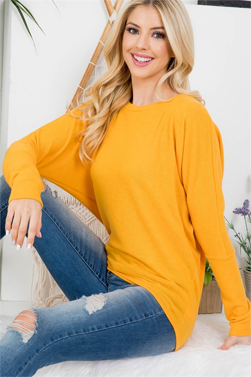 SA4-5-3-PPT20604-ATPMU-1 - LONG SLEEVE BRUSHED HACCI DOLMAN TOP- ATP MUSTARD 0-2-2-2