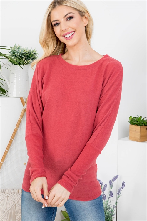 S11-10-1-PPT20604-RU - LONG SLEEVE BRUSHED HACCI DOLMAN TOP- RUST 1-2-2-2