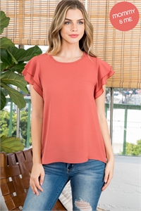 S5-1-3-PPT20607-LTMAR - LAYERED RUFFLE SLEEVE ROUND NECK WOVEN TOP- LIGHT MARSALA 1-2-2-2