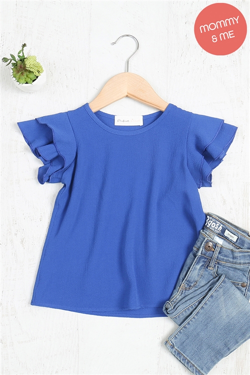 S10-17-2-PPT20607TK-RYLBL - KIDS LAYERED RUFFLE SLEEVE ROUND NECK WOVEN TOP- ROYAL BLUE 1-1-1-1-1-1-1-1