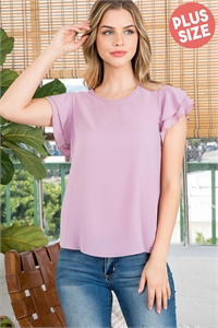 SA4-4-2-PPT20607X-LFLVD - LAYERED RUFFLE SLEEVE ROUND NECK WOVEN TOP- LEAF LAVENDER 3-2-1