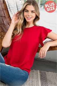 SA4-6-1-PPT20607X-RD - LAYERED RUFFLE SLEEVE ROUND NECK WOVEN TOP- RED 3-2-1