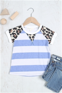 S12-1-4-PPT20627TK-WTBLIVIV - KIDS STRIPES LEOPARD SLEEVE DORITOS DETAIL TOP - WHITE/BLUE-IVORY-IVORY 1-1-1-1-1-1-1-1