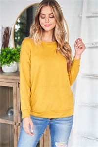 S13-1-2-PPT2063-DJ - LONG SLEEVE FRENCH TERRY TOP WITH KANGAROO POCKET TOP- DIJON 1-2-2-2