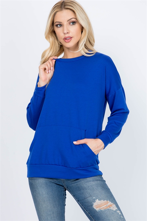 S11-5-1PPT2063-DKRYL - LONG SLEEVE FRENCH TERRY TOP WITH KANGAROO POCKET TOP- DARK ROYAL 1-2-2-2