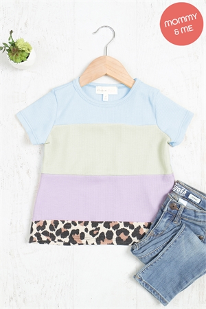 C72-B-PPT20630TK-SYBL-A - KIDS THERMO PD COLOR BLOCK LEOPARD CONTRAST TOP- SKY BLUE 7-5-6-4-0-0-0-5