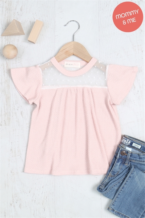 S12-5-3-PPT20637TK-PLRSIV-2 - KIDS SHORT SLEEVE SEE-THROUGH DETAIL KNIT SHIRRING TOP- PALE ROSE-IVORY 3-2-0-0-0-0-0-1