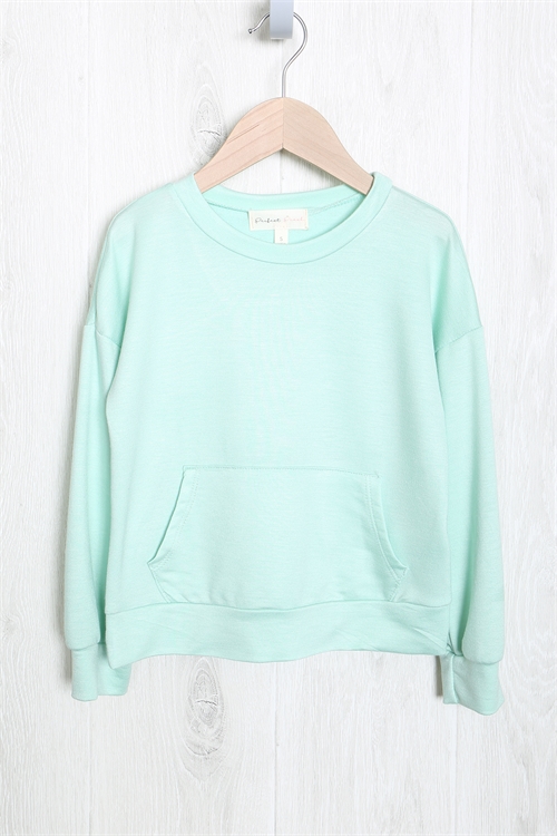 S15-12-5-PPT2063TK-DSTMNT-1 - KIDS LONG SLEEVE FRENCH TERRY TOP WITH KANGAROO POCKET- DUSTY MINT 0-1-1-1-0-0-1-1