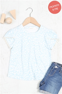 S10-15-4-PPT20648TK-DBLOFW-1 - KIDS POMPOM DETAIL TULIP SLEEVE LEOPARD TOP- D. BLUE/OFF WHITE 0-2-0-2-0-0-0-0