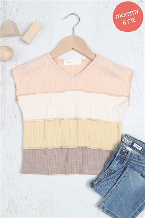 S12-3-5-PPT20649TK-CRMTNIVBNMC-1 - KIDS MERROW SLEEVE OUTSEAM OVERLOCK COLOR BLOCK TOP- CREAM TAN-IVORY-Y. BEAN-MOCHA 1-1-1-1-1-1-0-0