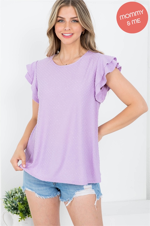 S14-11-1-PPT20665-LVD - SOLID RUFFLE SLEEVE SWISS DOT TOP- LAVENDER 1-2-2-2