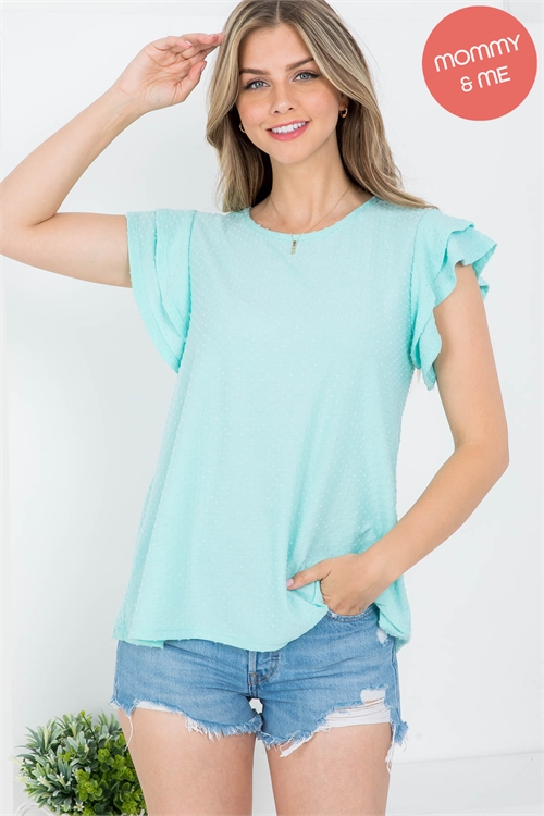 S16-4-4-PPT20665-MNT - SOLID RUFFLE SLEEVE SWISS DOT TOP- MINT 1-2-2-2