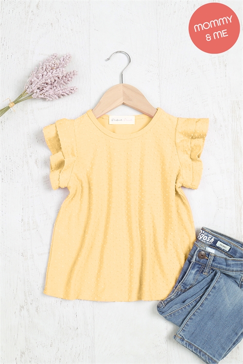 S16-5-4-PPT20665TK-YLWLT - KIDS SOLID RUFFLE SLEEVE SWISS DOT TOP- YELLOW LIGHT 1-1-1-1-1-1-1-1