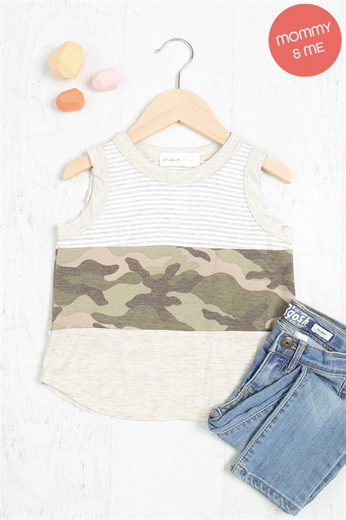 S12-7-3-PPT20680TK-HGIVMSOTM-1 - KIDS CAMO STRIPE CONTRAST TANK TOP- HEATHER GREY-IVORY/MOSS-OATMEAL 1-1