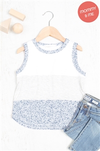 SA3-6-3-PPT20682TK-IVHGGY-1 - KIDS FLORAL BAND AND HEM STRIPES SLEEVELESS TOP- IVORY-HEATHER GREY/IVORY-GREY 0-0-0-1-0-0-1-1