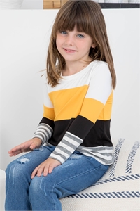 S5-10-2-PPT20689TK-IVMUBK - KIDS STRIPES CONTRAST COLOR BLOCK TOP- IVORY/MUSTARD/BLACK/HEATHER GREY-IVORY 1-1-1-1-1-1-1-1