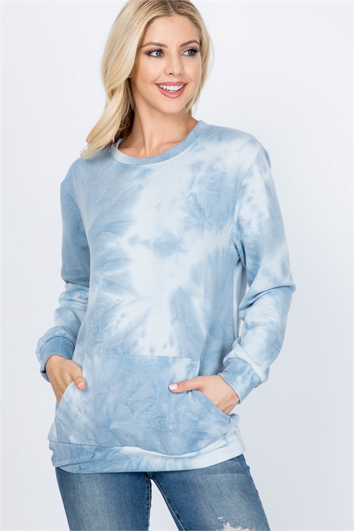 S11-5-3-PPT2072-TL - FRENCH TERRY BACK BRUSHED TIE DYE PULLOVER WITH KANGAROO POCKETS- TEAL 1-2-2-2