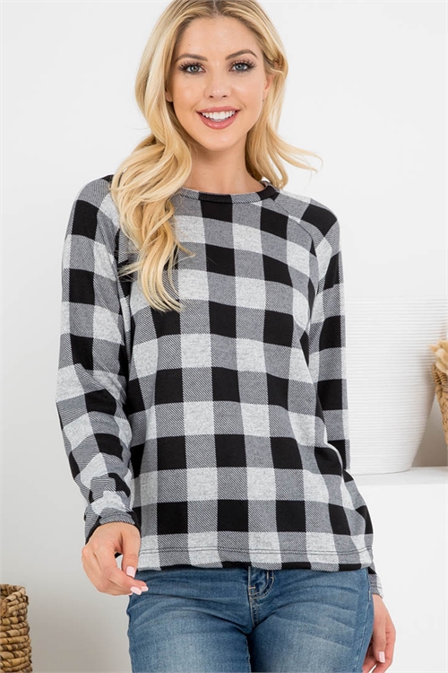 S15-2-5-PPT2080-BKWT - CHECKER PLAID LONG SLEEVE TOP- BLACK/WHITE 1-2-2-2 (NOW $4.00 ONLY!)