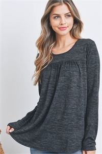 S10-20-2-PPT20801-CHL - TWO TONED FRONT SHIRRING DETAIL TOP- CHARCOAL 1-2-2-2