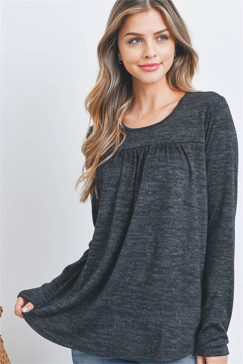 S10-11-2-PPT20801-CHL-1 - TWO TONED FRONT SHIRRING DETAIL TOP- CHARCOAL 0-2-0-2