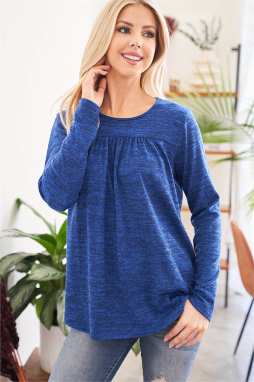 C74-B-PPT20801-DPBL-A -TWO TONED FRONT SHIRRING DETAIL TOP-DEEP BLUE 0-2-0-0