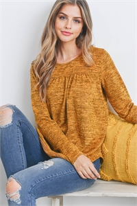 S12-2-5-PPT20801-MU-1 - TWO TONED FRONT SHIRRING DETAIL TOP- MUSTARD 0-3-2-2