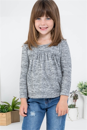S12-5-5-PPT20801TK-HG-1 - KIDS TWO TONED FRONT SHIRRING DETAIL TOP- HEATHER GREY 1-1-1-1-0-1-1-1