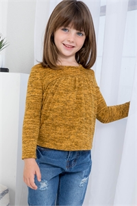 S12-5-5-PPT20801TK-MU-1 - KIDS TWO TONED FRONT SHIRRING DETAIL TOP- MUSTARD 0-1-0-1-0-0-0-1