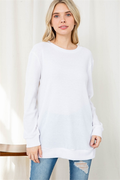 S15-8-3-PPT20912-OFW - LONG HEM WAFFLE KNIT TOP- OFF-WHITE 1-2-2-2