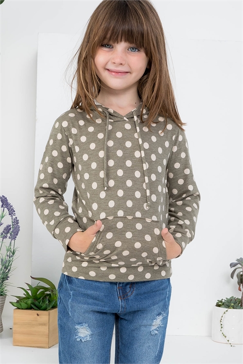 S13-11-3-PPT20922TK-OV-1 - KIDS POLKA DOT HOODIE WITH KANGAROO POCKET- OLIVE 1-1-0-1-1-1-0-1