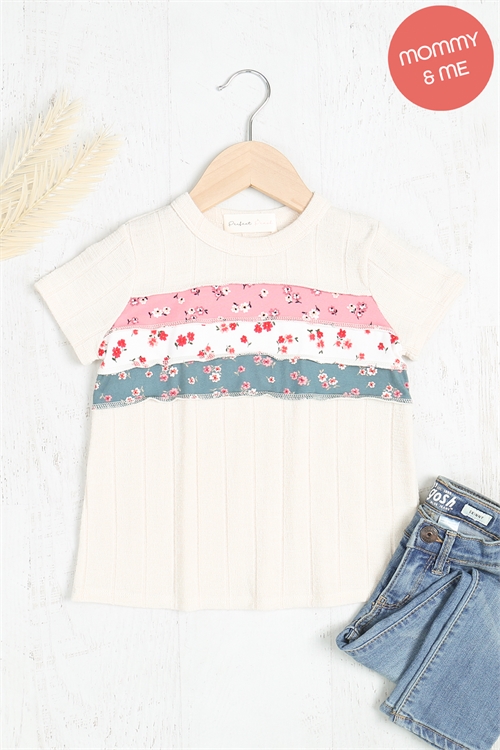 S13-9-3-PPT20952TK-CRM-1 - KIDS MULTI-COLOR FLORAL CONTRAST OVERLOCK STITCH CUSHION TOP- CREAM-BLUSH-IVORY/RED-LIGHT HUNTER 1-1-0-1-1-1-1-1