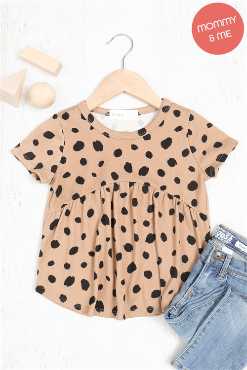 S10-9-3-PPT20964TK-TPBK - KIDS ANIMAL PRINT SHORT SLEEVE ROUND NECK TOP- TAUPE/BLACK 1-1-1-1-1-1-1-1