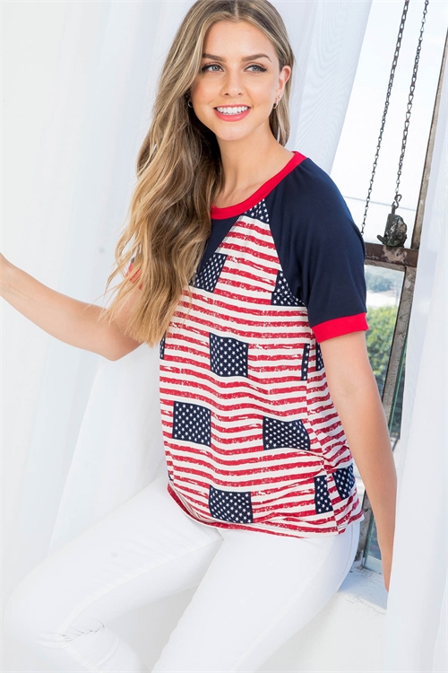 S12-9-2-PPT20965-NVRDCRM - USA FLAG SHORT SLEEVE RAGLAN TOP- NAVY/RED/CREAM-NAVY-RED 1-2-2-2