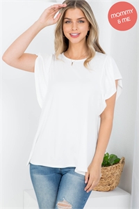 S12-1-2-PPT20967-IV - FLUTTER SLEEVE ROUND NECK SOLID TOP- IVORY 1-2-2-2