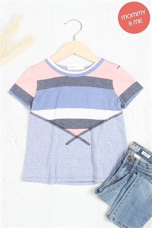 C72-B-PPT20968TK-DNM-A - KIDS TRI-BLEND CONTRAST MULTI STRIPES TOP- DENIM-NAVY/PEACH/ROYAL 2-3-2-0-4-1-3-3