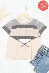 C72-B-PPT20968TK-TP-A - KIDS TRI-BLEND CONTRAST MULTI STRIPES TOP- TAUPE-MOCHA/GREY 2-2-1-0-2-1-1-1