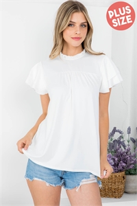 S4-7-4-PPT20970X-IV - PLUS SIZE MERROW MOCK NECK LAYERED RUFFLE SLEEVE TOP- IVORY 3-2-1