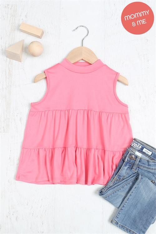 S9-9-3-PPT20971TK-CRL - KIDS CREW NECK SLEEVELESS TIERED RUFFLE TOP- CORAL 1-1-1-1-1-1-1-1