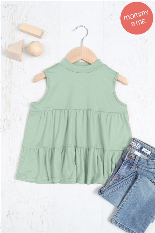 S7-1-4-PPT20971TK-GRNT - KIDS CREW NECK SLEEVELESS TIERED RUFFLE TOP- GRANITE 1-1-1-1-1-1-1-1