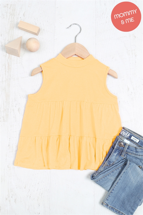 S7-3-4-PPT20971TK-MRGD-1 - KIDS CREW NECK SLEEVELESS TIERED RUFFLE TOP- MARYGOLD 2-3-0-2-0-0-0-0