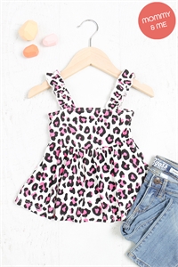 SA3-6-3-PPT20976TK-FCH-1 - KIDS MERROW ELASTIC STRAP LEOPARD TOP- FUCHSIA 0-1-0-0-1-0-0-1