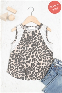 S10-17-2-PPT20982TK-GYBKHGIV-1 - KIDS STRIPE CONTRAST LEOPARD TANK TOP- GREY/BLACK-HEATHER GREY/IVORY 2-3-1-4-0-0-0-0