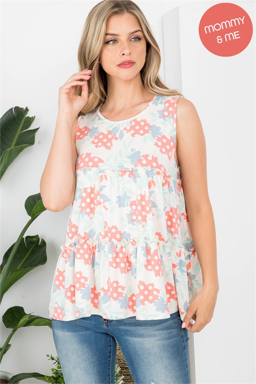 S13-3-3-PPT20985-IV - FLORAL PRINT PULL MERROW TANK TOP- IVORY 1-2-2-2 (NOW $ 2.75 ONLY!)